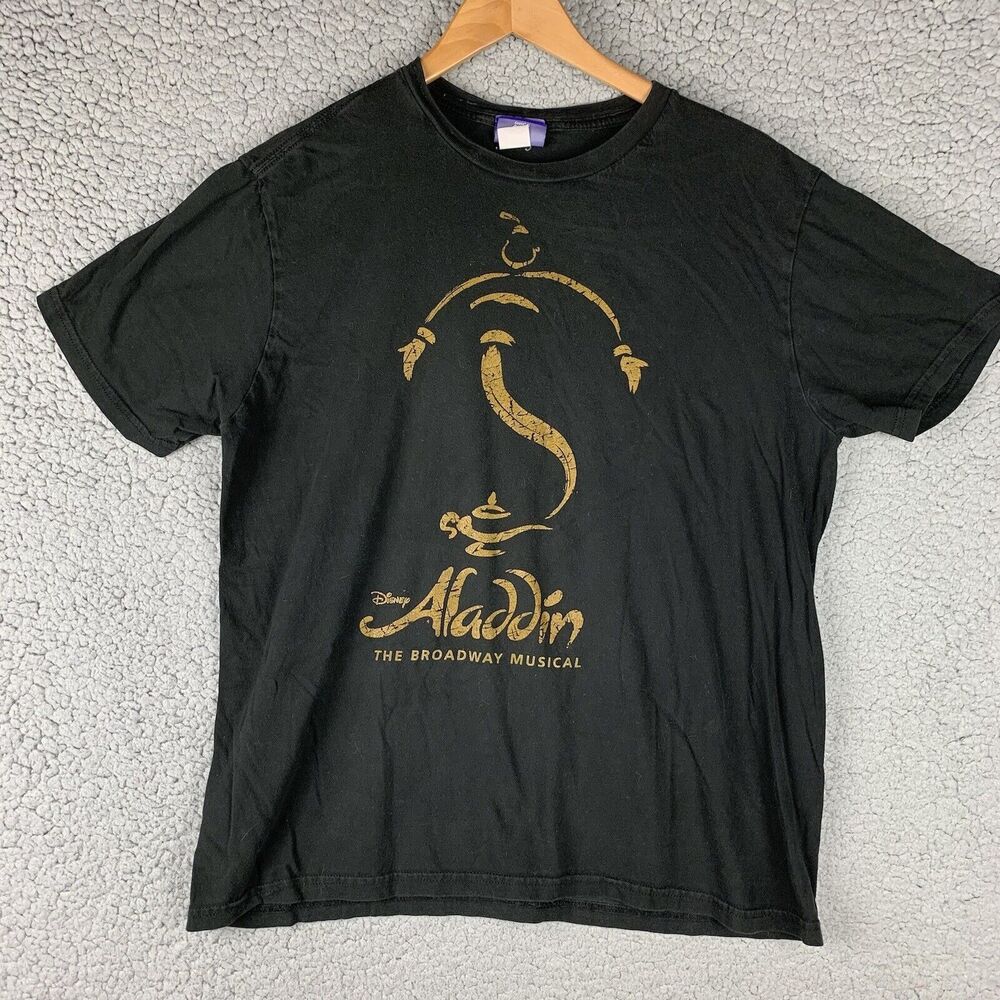Disney Aladdin Broadway Musical Black Gold T Shirt Adult Size Large Short Sleeve